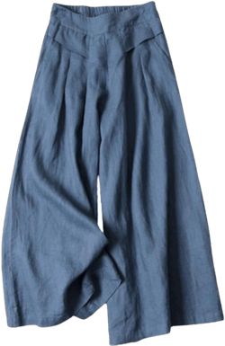 Womens Cotton Linen Culottes Wide Leg Elastic Waist Capris Pants Casual Loose Comfy Palazzo Trousers with Pockets X-Large A01 Blue
