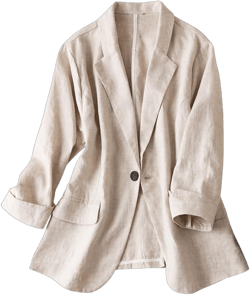 IDEALSANXUN Womens Linen Blazer Notch Lapel One Button Suit Coat Jackets X-Large Beige Blazer