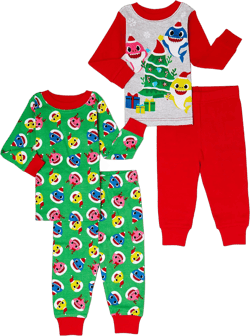 Baby Shark Christmas Holiday Toddler Boy and Girl Unisex Cotton Pajama Set, 4-Piece, Sizes 12M-5T