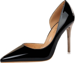 JOEupin Womens High Heels D'Orsay Pumps Dressy Heels for Women Metallic Evening Stilettos Closed Pointed Toe Wedding Bride Party Shoes 5 Black