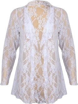 Sheer Shrug Long Sleeve Open Front Floral Pattern Lace Waterfall Kimono Cardigan Top for Woman (US 8 – 24) 16 White
