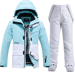 RIUIYELE Women's Ski Jackets and Pants Set Waterproof Insulated Snowsuit Winter Warm Skisuit Fashion Snowboarding Snow Coat Bule+white Small