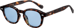 Retro Round Oval Sunglasses For Men Women Trendy Vintage Circle Glasses Tint Lens Colorful See Through UV400 Eyewear L(148mm/5.51in) Blue Lens Tortoiseshell Frame