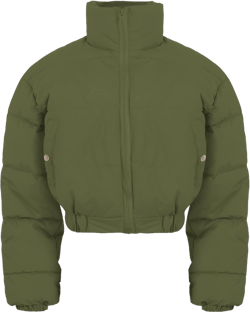 Kissonic Women's Cropped Puffer Jacket Quilted Coat Baggy Puffer Short Down Outerwear with Pockets X-Large Army Green
