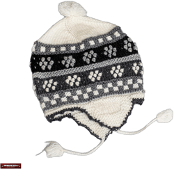 Peruvian Fine unisex alpaca hat with earflaps| Men's and Women's Handwoven chullo Beanie for winter (White)