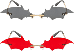 Dollger Rimless Sunglasses for Women Retro Colorful Halloween Rave Sunglasses 90s Cute Disco Party Funny glasses Red+black Bat Shape