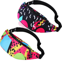 Sotiff 2 Pcs 80s 90s Fanny Pack Retro Waist Packs for Men Women Adjustable Casual Waist Bag Neon Cute Vintage Hiking Belt Bags for Travel Party Festival Hiking(Stylish Style)