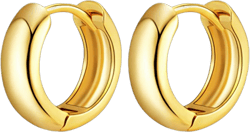 S925 Sterling Silver Post Huggie Earrings for Women|Small Chunky Gold Hoop Earrings|Hypoallergenic Minimalist Preppy Jewelry Gift