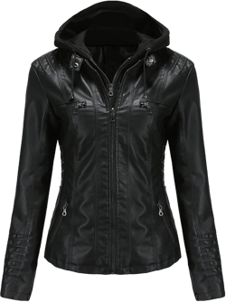 Women's Removable Hooded Faux Leather Moto Biker Jacket Coat with Hood Plus Size Fall Clothes (Black,Small,US,Alpha,Adult,Female,Small,Regular,Regular)