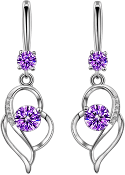 925 Sterling Silver Dangle Earrings for Women Nickel Free Hypoallergenic Earrings for Women Trendy Fashion Heart Dangle Drop Sparkly Crystal Earrings for Women heart-purple