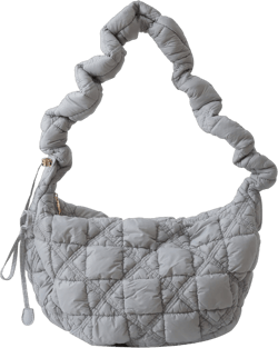 Quilted Puffer Shoulder Crossbody for Women Nylon Large Hobo Cotton Padded Handbag and Purses Lightweight Gray
