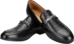 Men's Faux Leather Black Loafers And Wedding Dress Shoes With Metal Embellishments