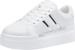Jeossy Women's Platform Chunky White Casual Sneakers, Comfort 8028 Trendy Sneakers So Light Weight 6 Cute-8028-white