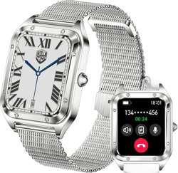 Smart Watch for Women, 1.59'' Full Touch Women's Smartwatch with Female Health Tracking, Fitness Tracker Heart Rate Monitor, Waterproof Sports Smartwatch for Android iOS (Silver Mesh RT-i98)