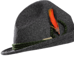 BAVARIA TRACHTEN German Hat for Oktoberfest, 100% Wool Felt Bavarian Hat Men, Bird Feather - Alpine Austrian Hats - Grey