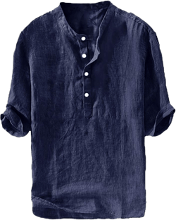 Mens Henley T-Shirt Linen Cotton Shirts Button Up Beach Tops Casual Short Sleeve Lightweight Plain Tees Navy 02 3X-Large