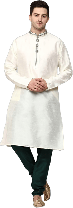Men's Tunic Art Silk Kurta Pajama Pyjama Set Wedding Indian Clothing Casual Party Dress Gifts Items Medium-Large Cream