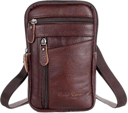 Jenny Watson Men's Genuine Leather Shoulder Messenger Bag Flap Over Man Purse Mobile Phone Key Coin Purse Waist Pack Casual Multi-function Crossbody Bag