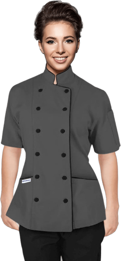 Short Sleeves Tailored Fit Chef Coat Jacket Uniform for Women for Food Service, Caterers, Bakers and Culinary Professional Grey Large