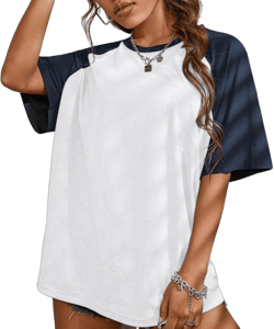 KIEKIECOO Oversized Short Sleeve Shirts for Women Loose Fit Basic Casual Crew Neck Tee Shirt Baggy Color Block Unisex Tops Medium White Navy Blue