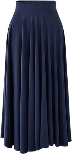 Lu's Chic Women's High Waisted Skirt Pleated Fitted Elastic Waist Casual Summer Winter Cotton Long Elegant 16 Dark Blue