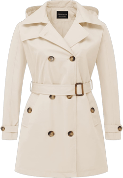 CREATMO US Women's Plus Size Trench Coat Double-Breasted Classic Lapel Overcoat Belted Outerwear Coat with Detachable Hood 2X Beige