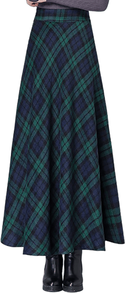 JNGSA Womens Long Skirts, Womens Woolen Plaid Skirt Winter Mid Length High Waisted Pleated Skirt Swing Long Skirt