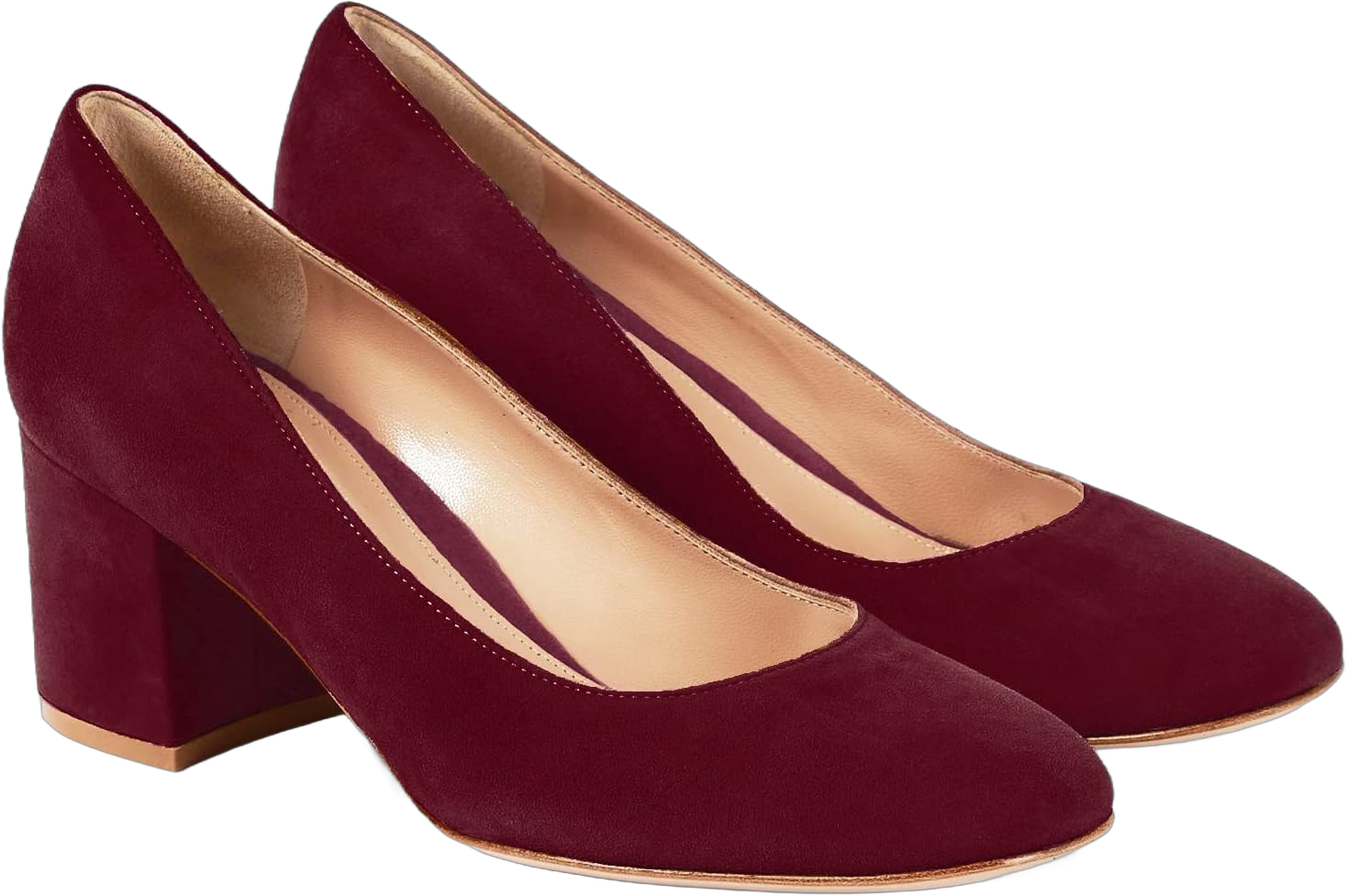 MOOMMO Women's Classic Chunky Block Heel Suede Pumps Round Closed Toe Slip On 2" Low Thick Heels Dress Shoes Matte Patent Leather Spring Fashion Office Work Pump Basic Shoe Elegant Wedding 4-11 M US 5 Suede Wine Red