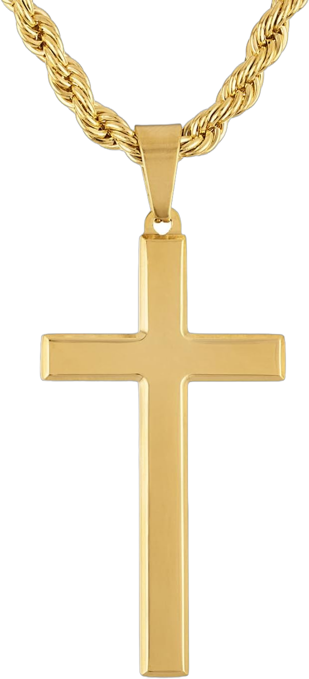 14K Gold Plated Chain Style Cross Pendant Necklace Solid Clasp Stainless Steel for Men,Women,Teens Religious for Charms Miami Cuban Link Diamond Cut