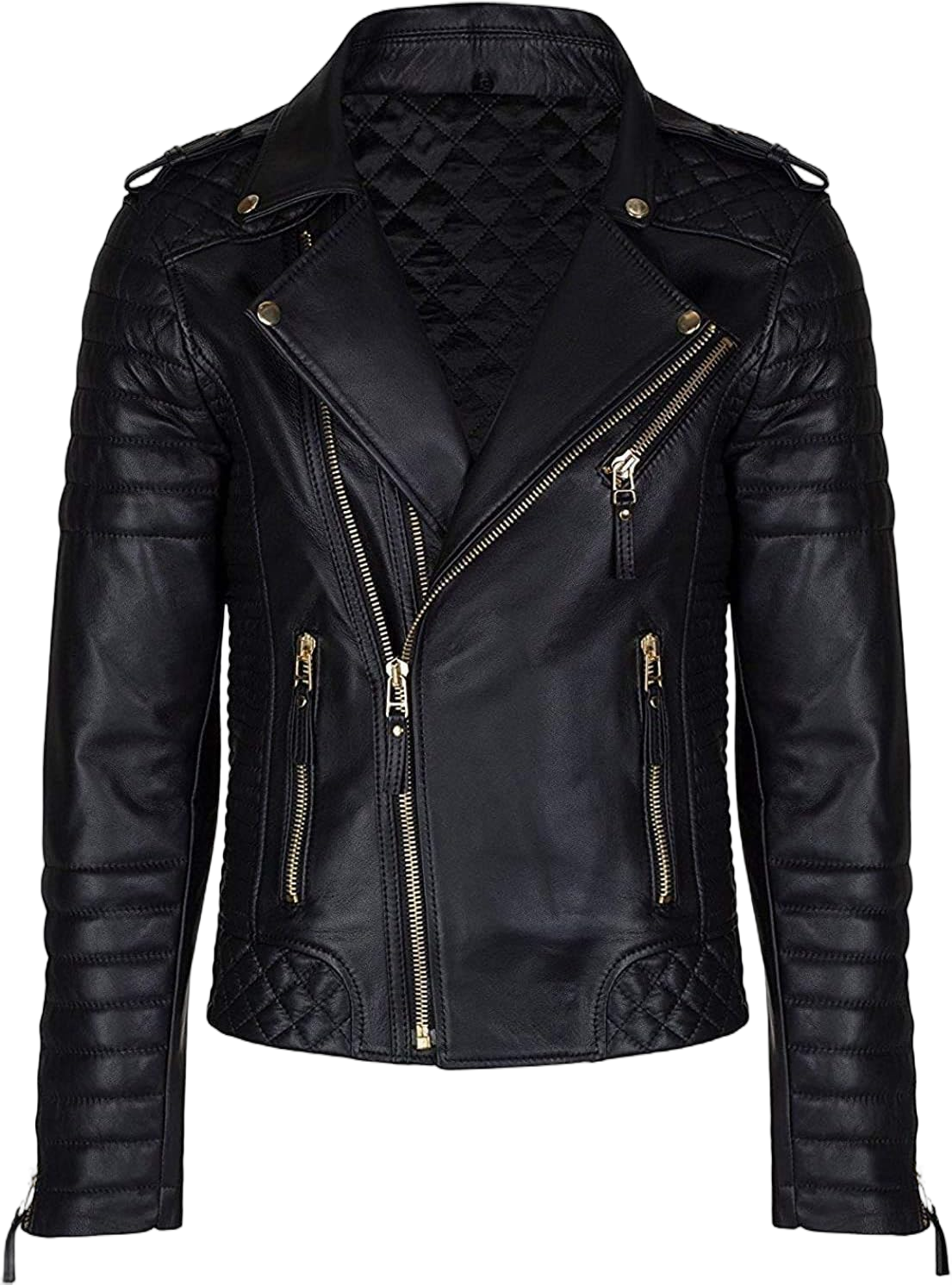 Mens Purple Jacket Quilted Vintage Brando Motorcycle Genuine Lambskin Biker Leather Jacket 3X-Large Black