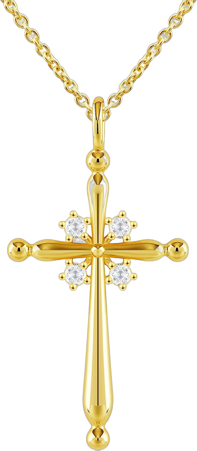 Premium Cross Necklace for Women 18k Gold Plated Vermeil, Trendy Jesus Gold Cross Pendant Chain 5A Cubic Zircon, Y2K Crucifix Necklace for Women Religious Gifts, Christian Faith Mother Infinity Cross Jewelry C-Gold-Cross-Daity with 4 CZ