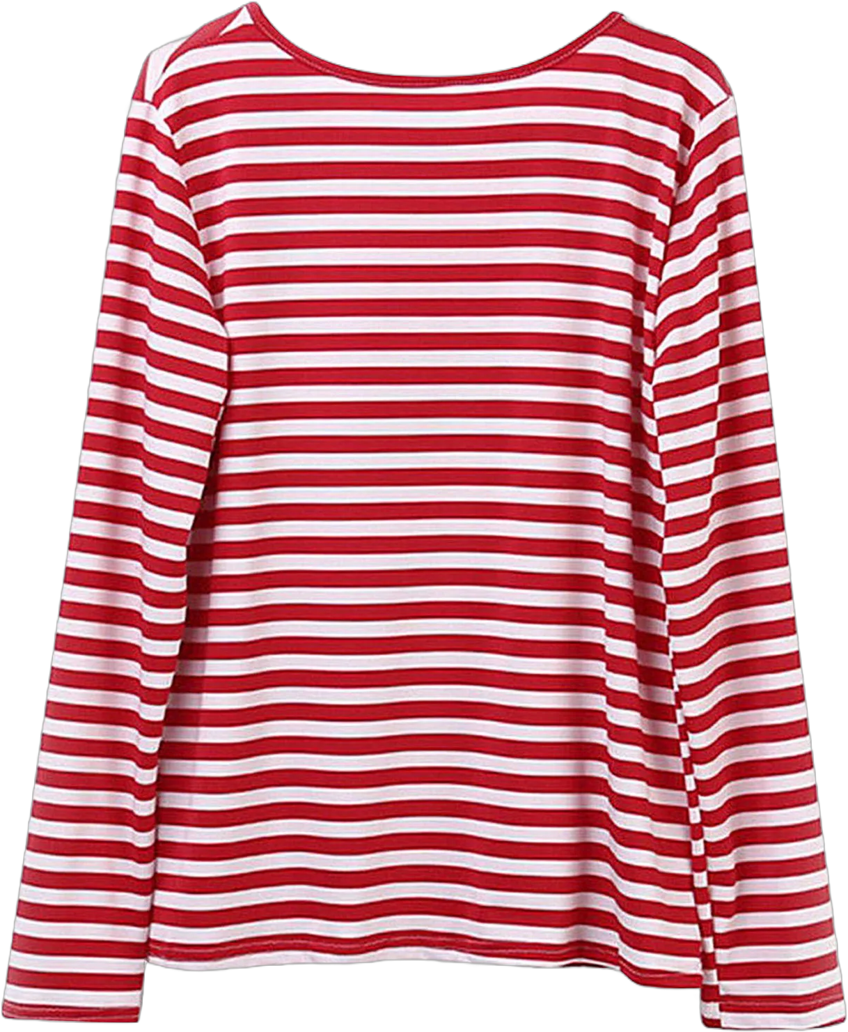 Blotona Women Red White Striped Casual Tops Long Sleeve Round Neck Loose Shirt Fashion T-Shirt