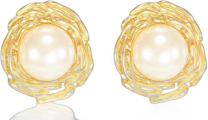 Pearl Stud Earrings for Women, Faux Large Gold Pearl Earrings Studs, Dainty White Big Pearl Earrings Pearl Statement Earrings Gold Studs Vintage Gold