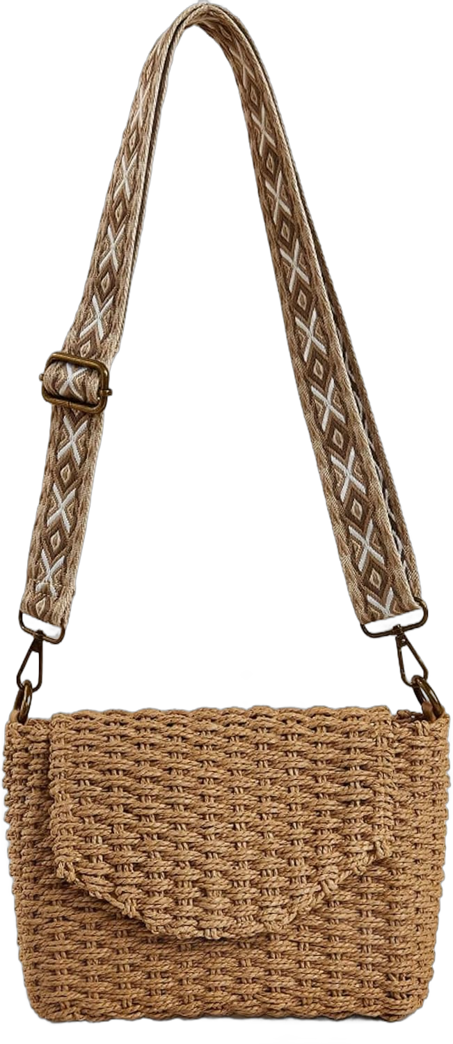 Straw Bag Women Woven Crossbody Bags Summer Beach Handbag Purse With Adjustable Shoulder Straps (Off white) Camel