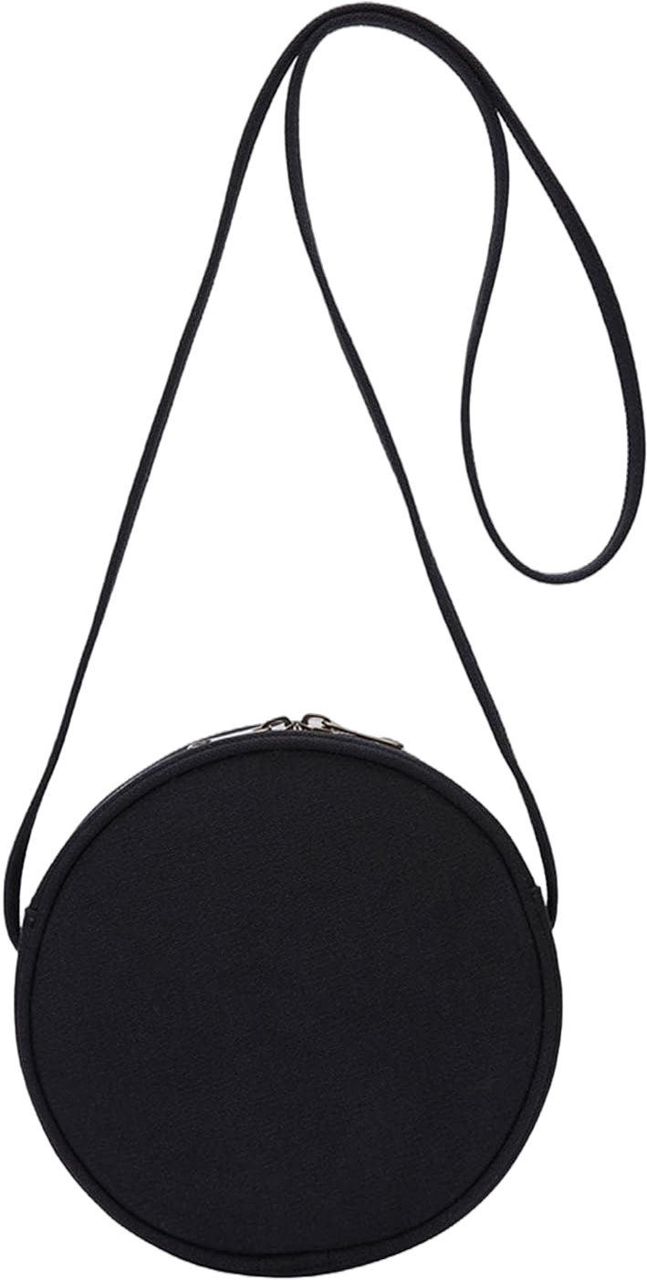 Circle Crossbody Bag for Women NYLON Circle Purse with Zipper Adjustable Knot Shoulder Straps Black