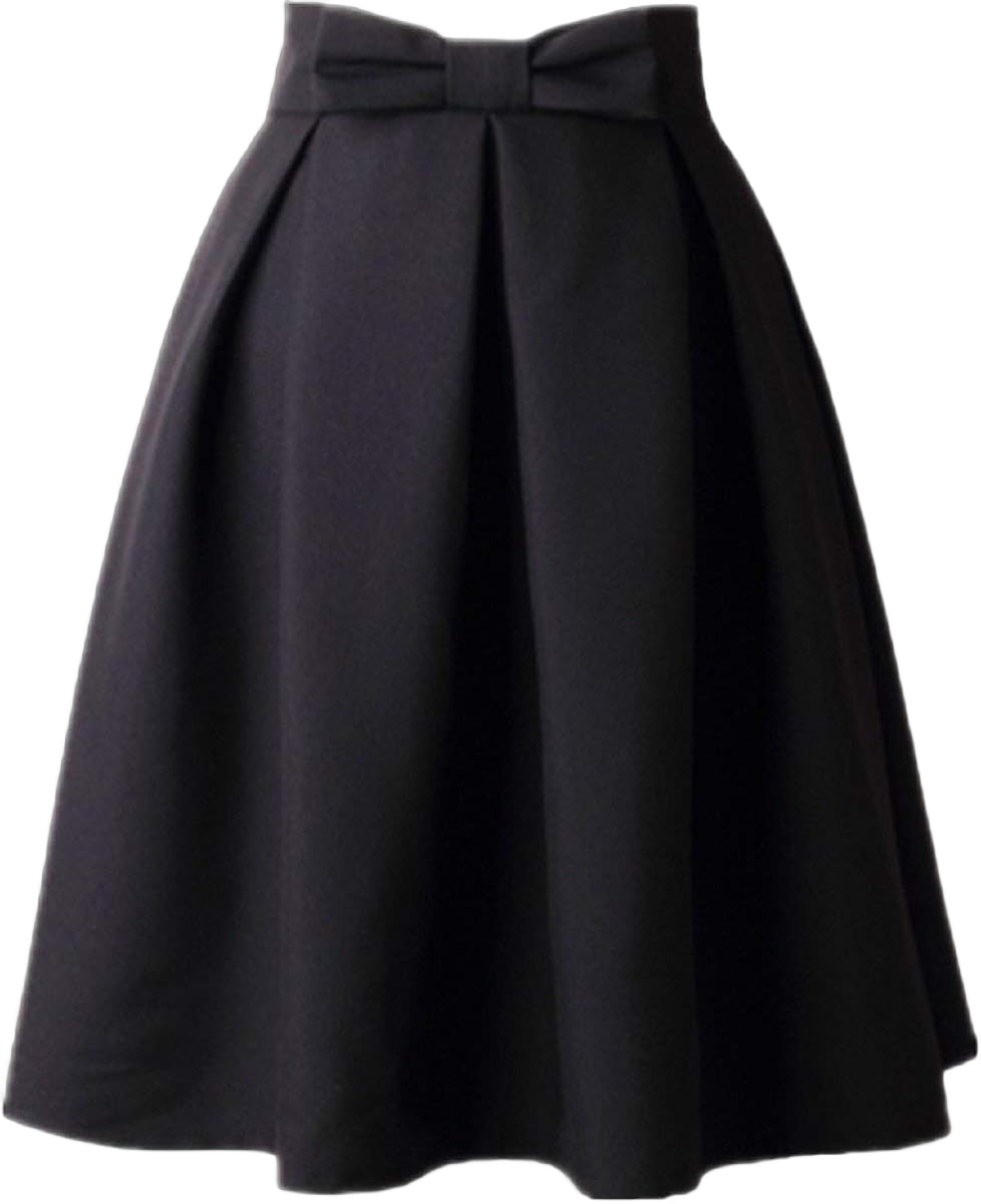 Women’s A Line Pleated Vintage Skirt High Waist Midi Skater with Bow Tie