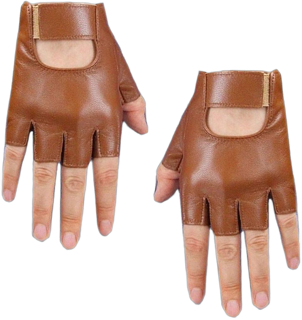 Unisex Real Leather Fingerless Short Gloves Tan Light Brown Lambskin Half Finger