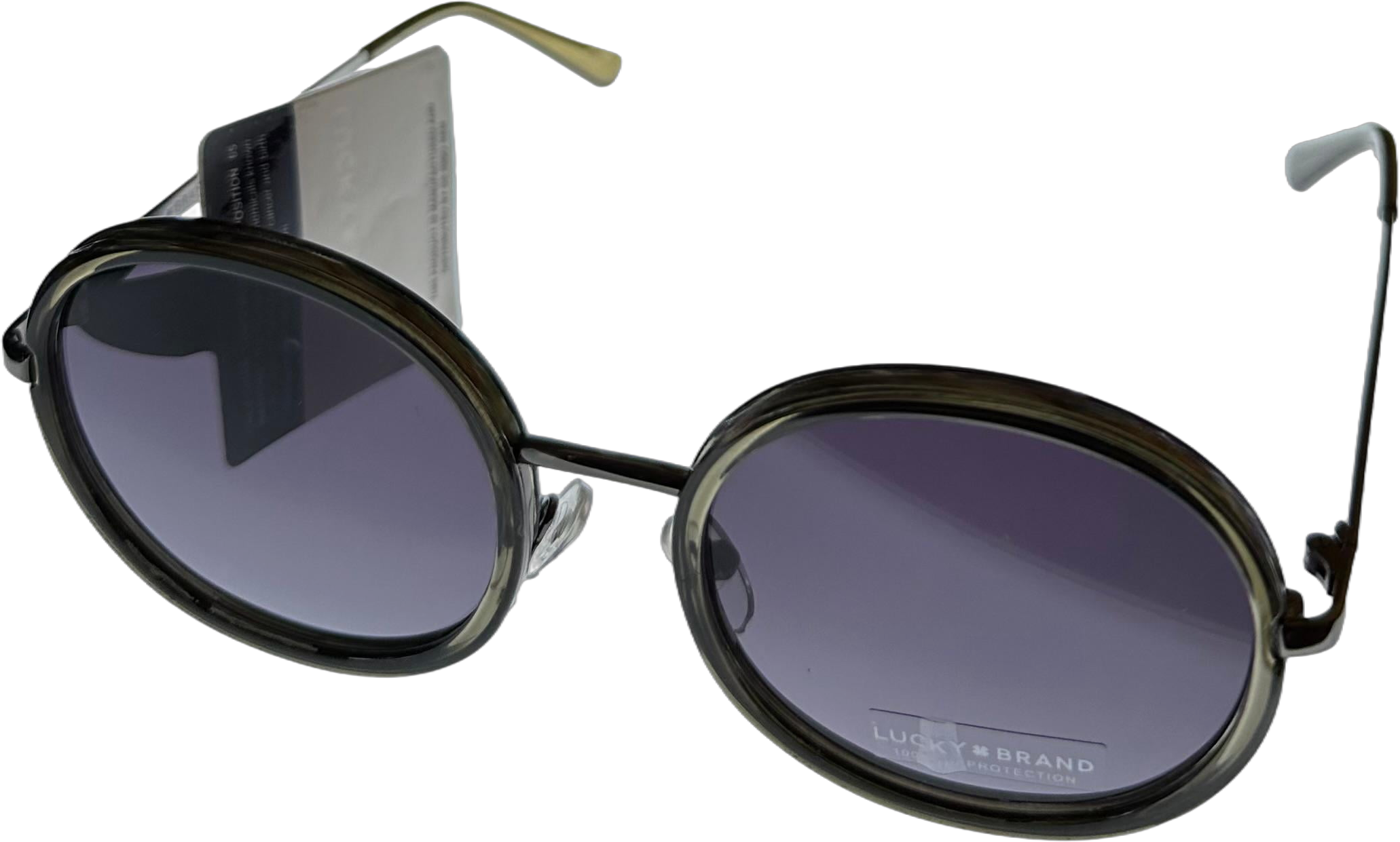 Lucky Brand Womens Oversized Round Grey Metal Sunglass, Bristol