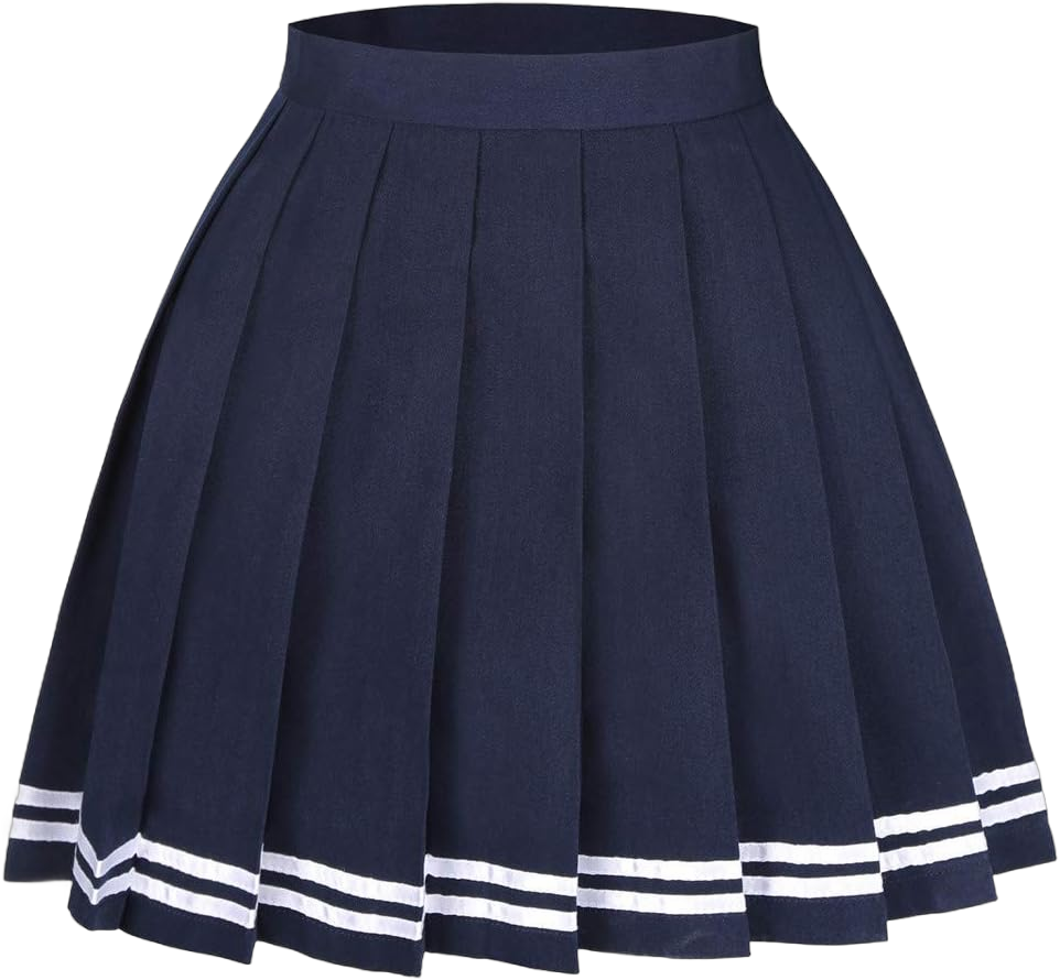 Women's High Waist Pleated Cosplay Cheer Skirt Mini School Tennis Skirts Thanksgiving Day Christmas Skirt Medium Blue+white Stripe