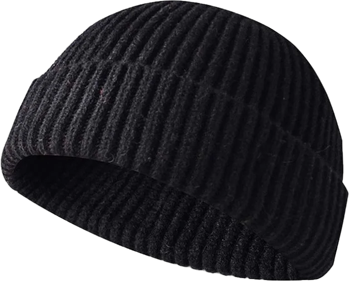 GRNSHTS Unisex Warm Wool Cuffed Short Knit Fisherman Beanie for Men Women Winter Hat (Black)