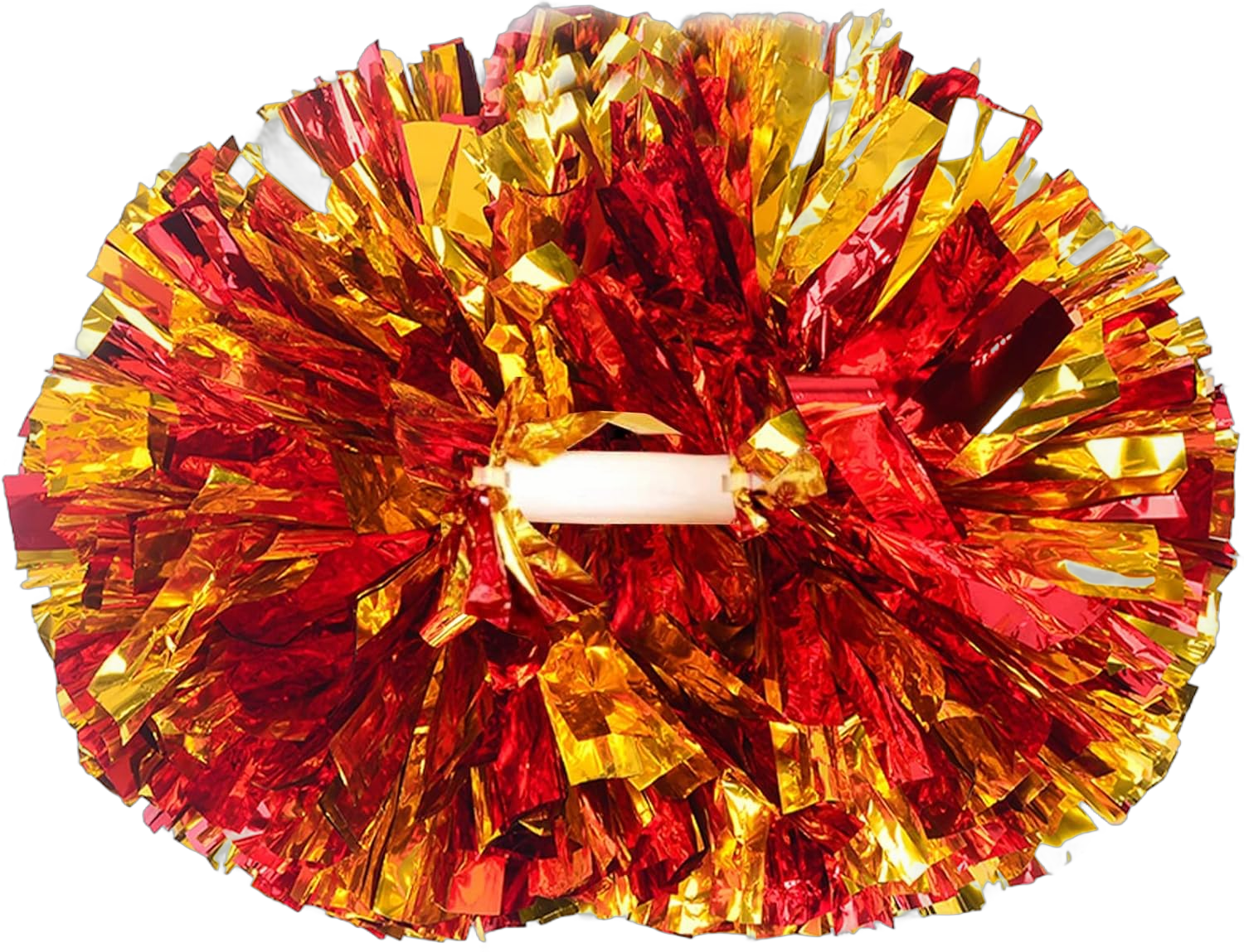 2 Pcs Cheerleading Pom Poms for Kids Adults, Metallic Matte Iridescent Cheering Poms with Baton Handle for Boys Girls Women Men Team Spirit Cheering Dance School Sport Games Competition Red Gold