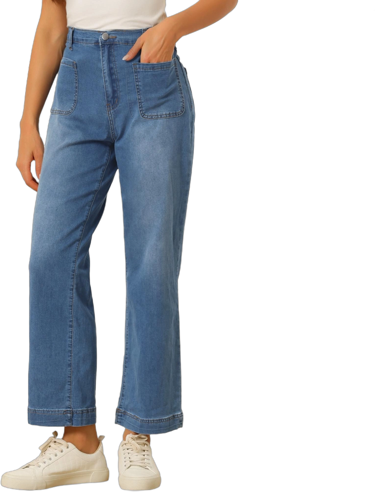 Allegra K Women's High Waisted Stretchy Straight Leg Buttoned Loose Denim Jeans Blue X-Large