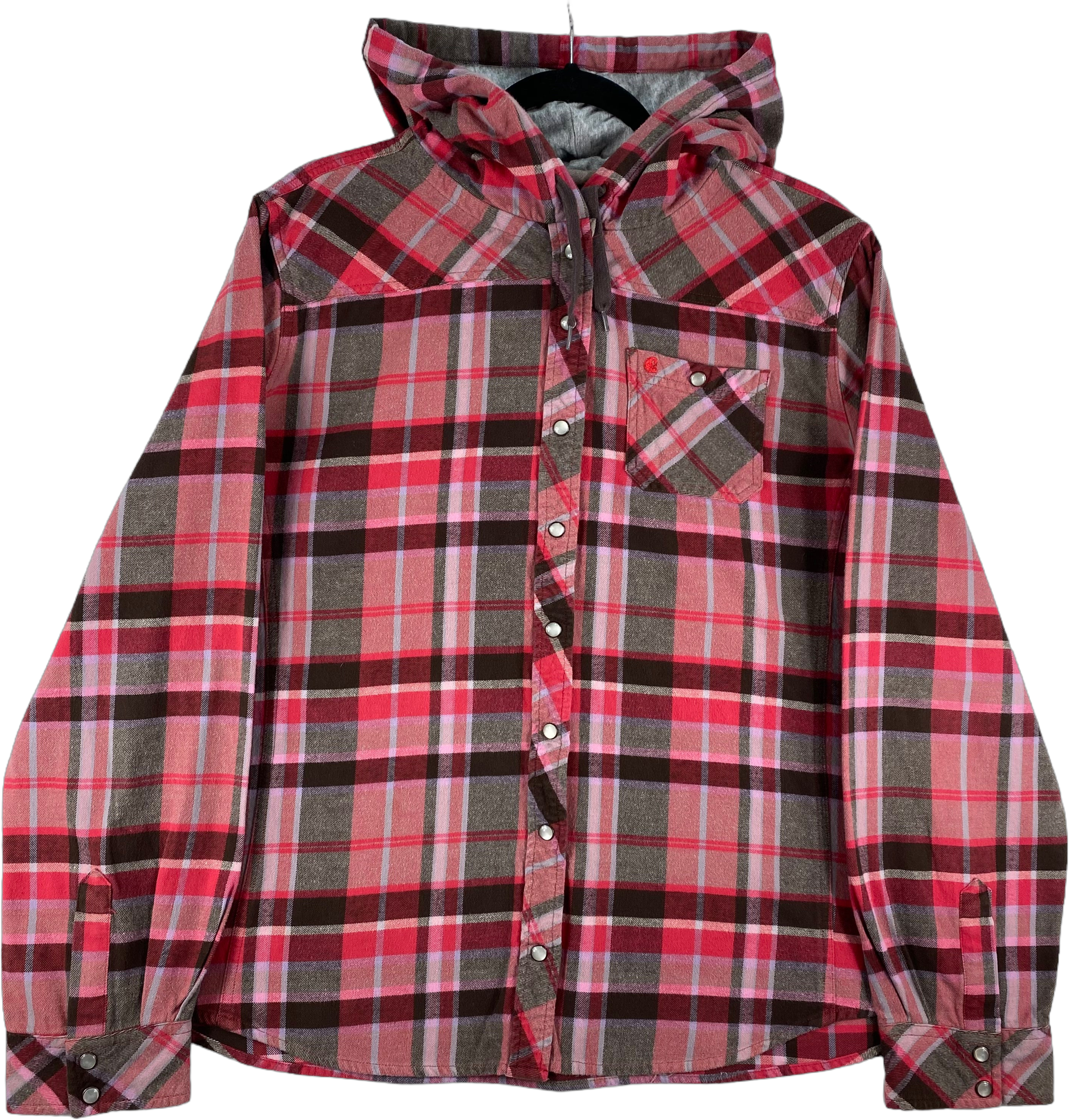 Carhartt Womens Red & Grey Checkered Light Hooded Button Jacket Size 2XL