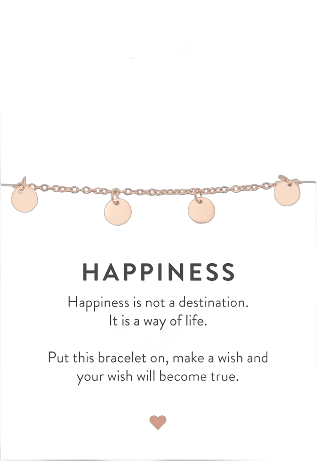 LUUK LIFESTYLE Stainless Steel Bracelet with Pendant and Happiness Card, Filigree and Minimalist Women's Jewelry, Unique Gift idea, Lucky Charm, Adjustable Length, 8”, Gold, Silver and Rosegold Platelets Pink