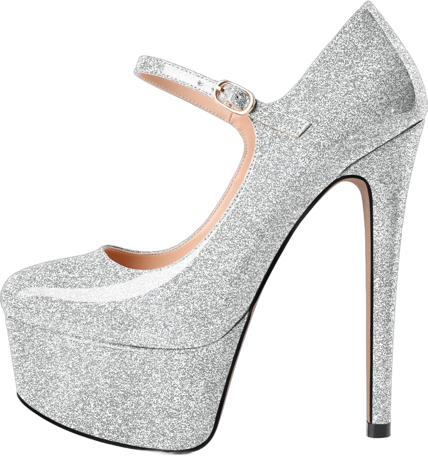 AUMOTED Women's Platforms Pumps 5.9 inch Stiletto High Heels Sexy Shoes for Wedding Party 12.5 Glitter Silver