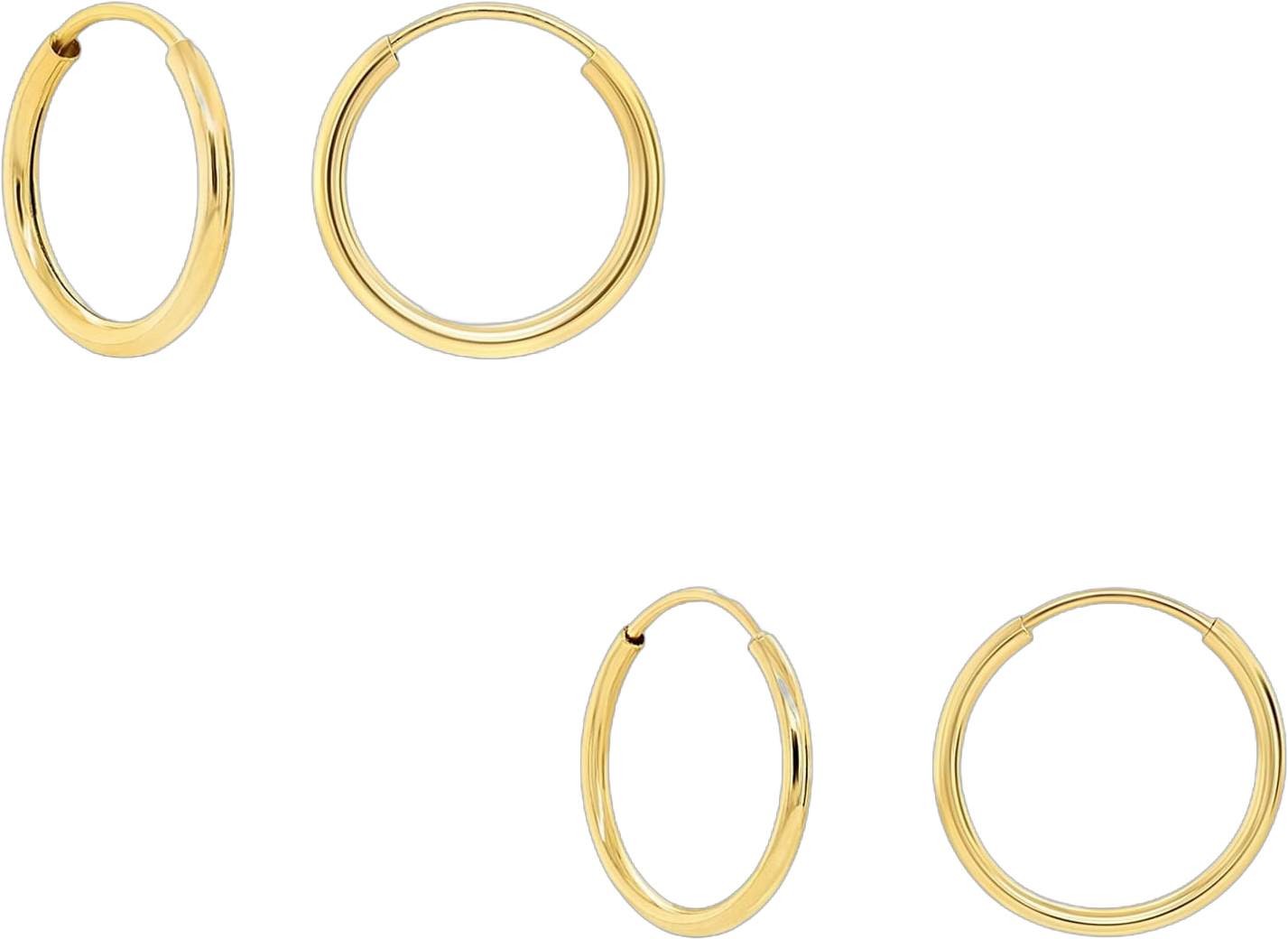 2 PAIR SET! Tilo Jewelry 14K Yellow Gold Endless Hoop Earrings (10mm, 12mm) Women, Girls, Men, Unisex