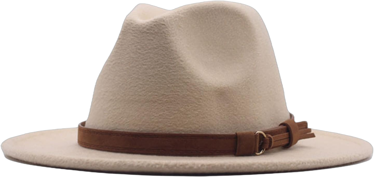 Classic Wool Wide Hat with Belt Fedora Floppy Panama Hats with Buckle Womens Hat Baseball Caps Adjustable Strapback Hats One Size Beige