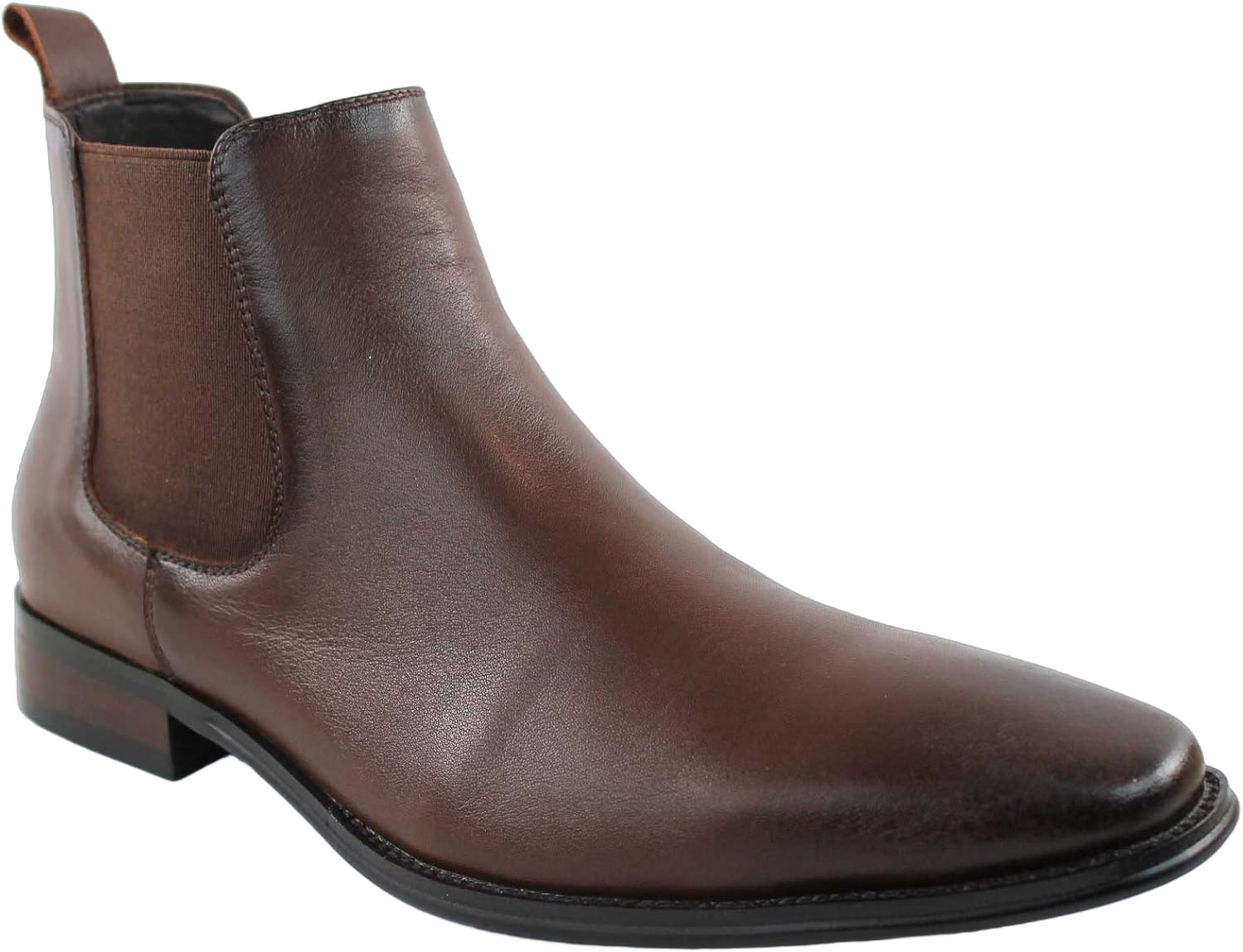 AZAR MAN Men's Chelsea Boots Genuine Leather Suede Dress Almond Toe 7 Dark Brown Leather