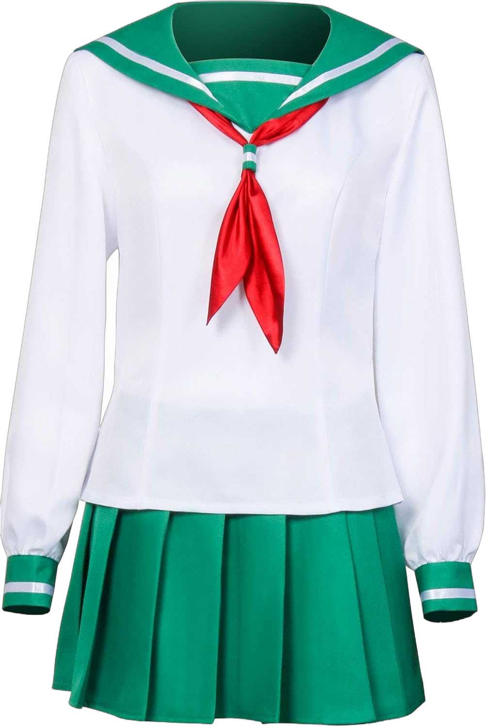 Kagome Higurashi Costume Women Anime School Girls Green Sailor Dress Tops Skirt Uniform Set XX-Large