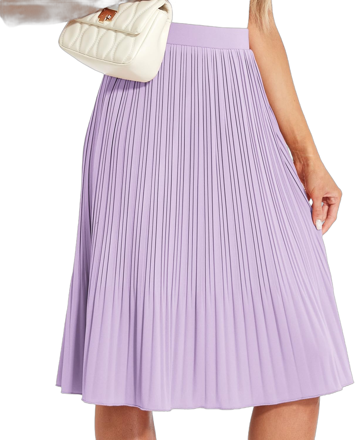 Women Classic Chiffon Flowy Pleated Midi Skirts Small Pastel Lilac